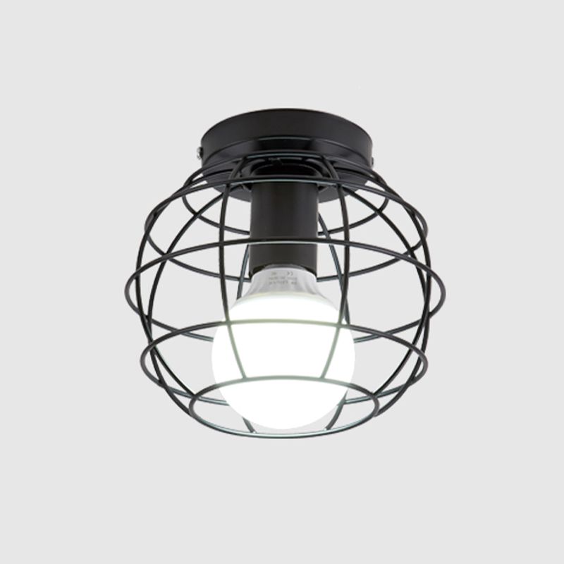 Industrial Flush Ceiling Lights Metal 1-Light Flush Mount in Black for Entryway