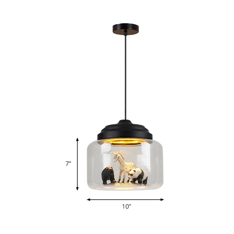 Hanging Lamp for Bedroom, Adjustable Modern Glass Cylinder Pendant Lighting with Animals Decoration (Random shipments of Animals)