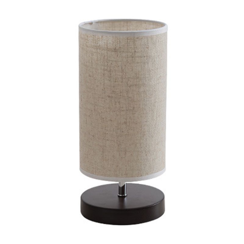 Round/Square Fabric Nightstand Light Nordic 1 Bulb Flaxen Table Lamp with Black/Wood Base for Bedroom