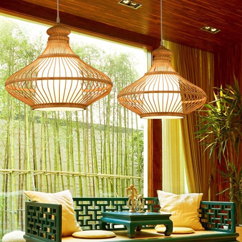 Rattan Geometrische Suspensionslicht 1 hängende Lampen für das Restaurant