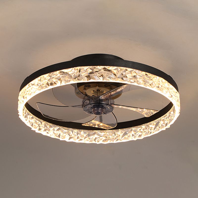 Crystal Circular LED Ceiling Fans in Modern Simplicity Wrought Iron Flush Mount for Interior Spaces