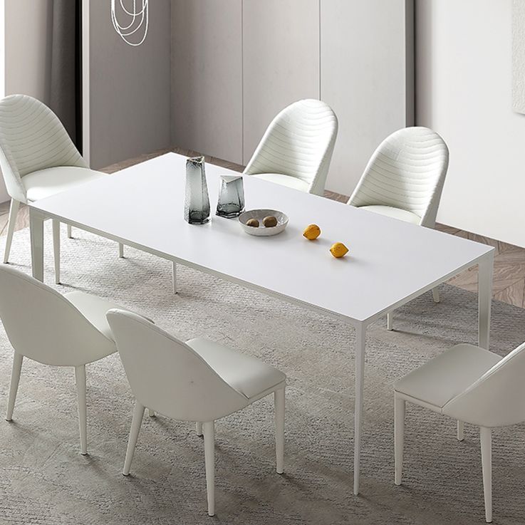 Mesa de comedor de forma de rectángulo blanco moderno Mesa de comedor de piedra sinterizada con 4 patas Base