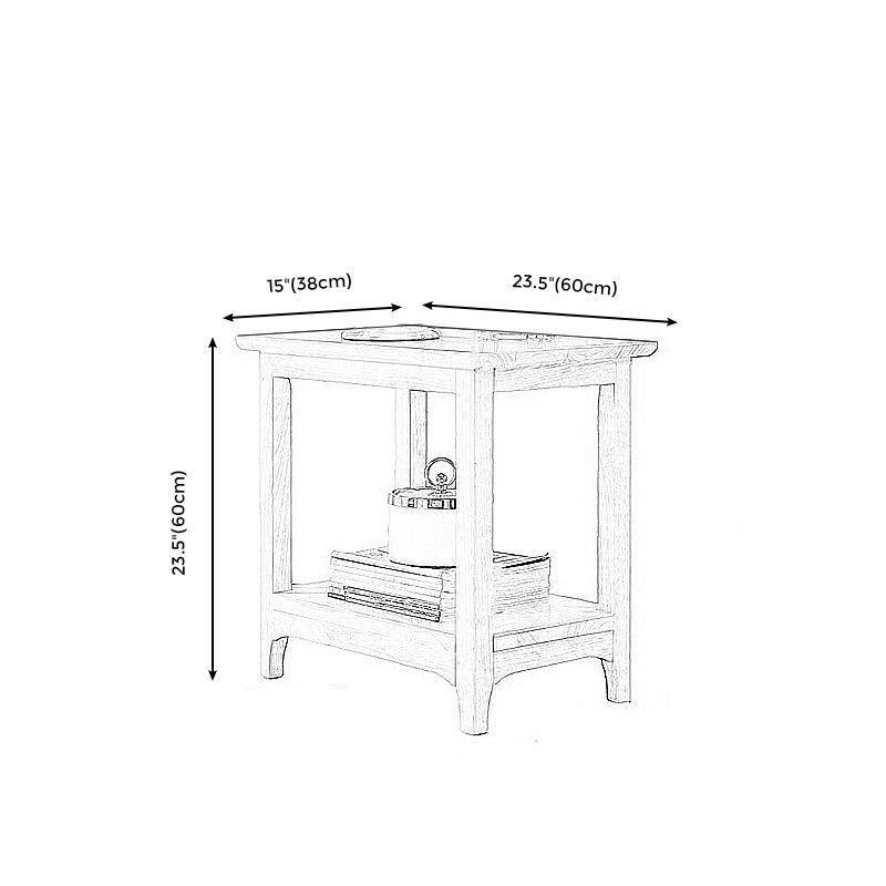 Farmhouse Solid Wood End Table Rectangular Side Table with Shelf