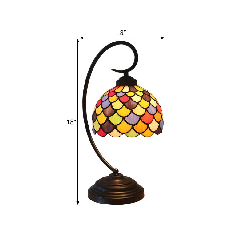 Bronze Dome Shaped Night Table Light Tiffany 1 Light Stained Glass Nightstand Lamp with Fishscale Pattern