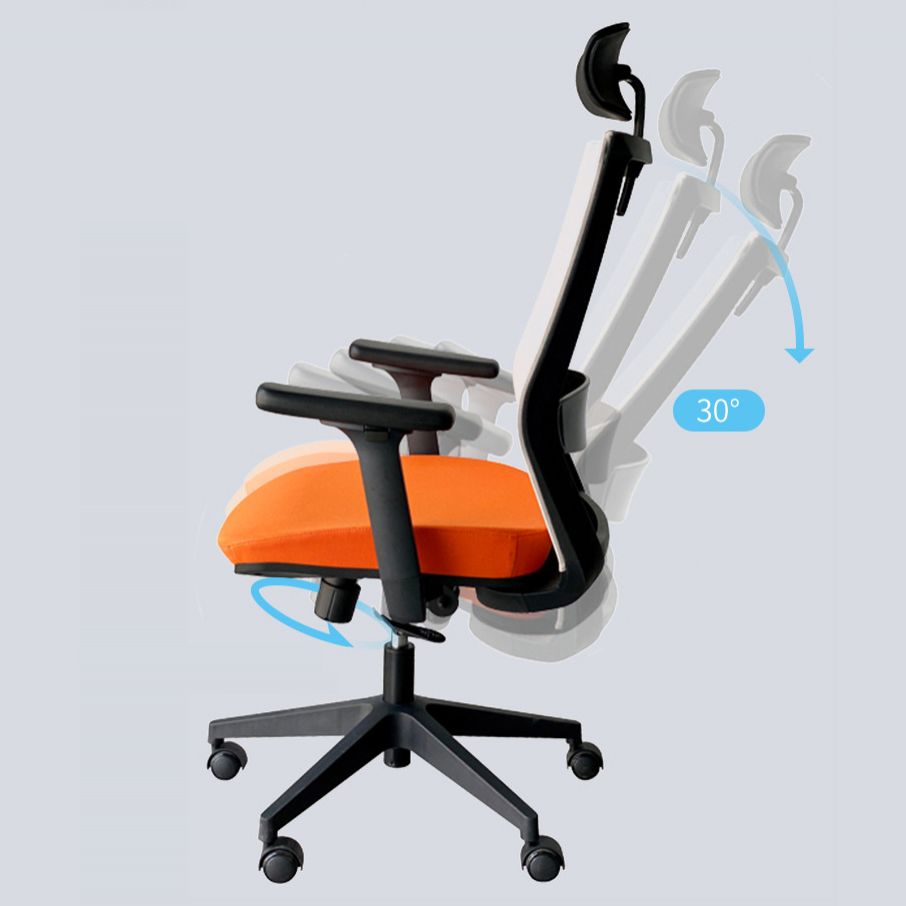 Modern Arms Included Chair with Wheels Mid-Back Mesh Desk Chair in Orange