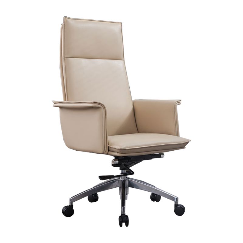 High Back Leather Swivel Office Chair with Chrome Arms Upholstered Task Chair