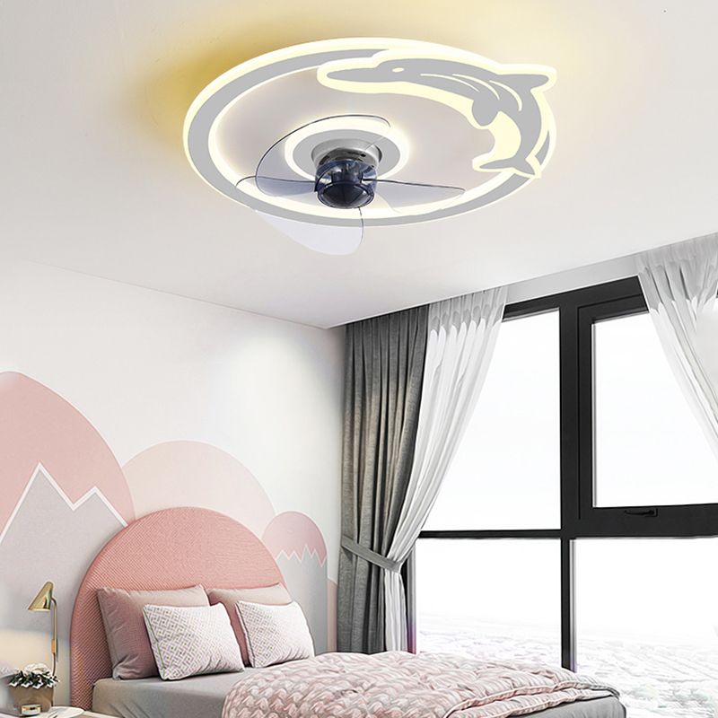 Children LED Ceiling Fan Light Round Ceiling Mount Lamp with Acrylic Shade for Kid's Room