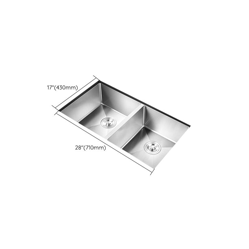 Double Sink Undermount Stainless Steel Sink with Drain Assembly for Kitchen