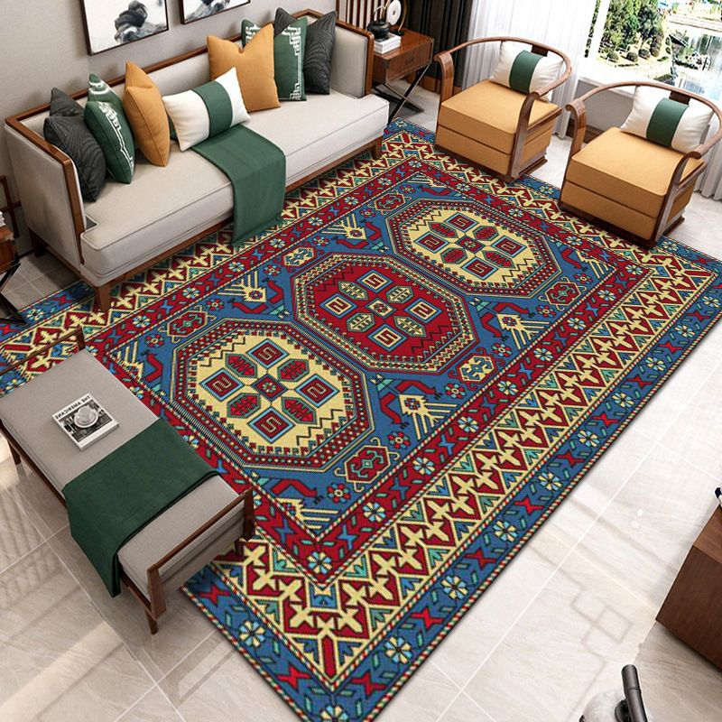 Luxurious Multicolored Classic Rug Moroccan Floral Printed Rectangle Carpet Polyester Stain Resistant Area Carpet for Living Room