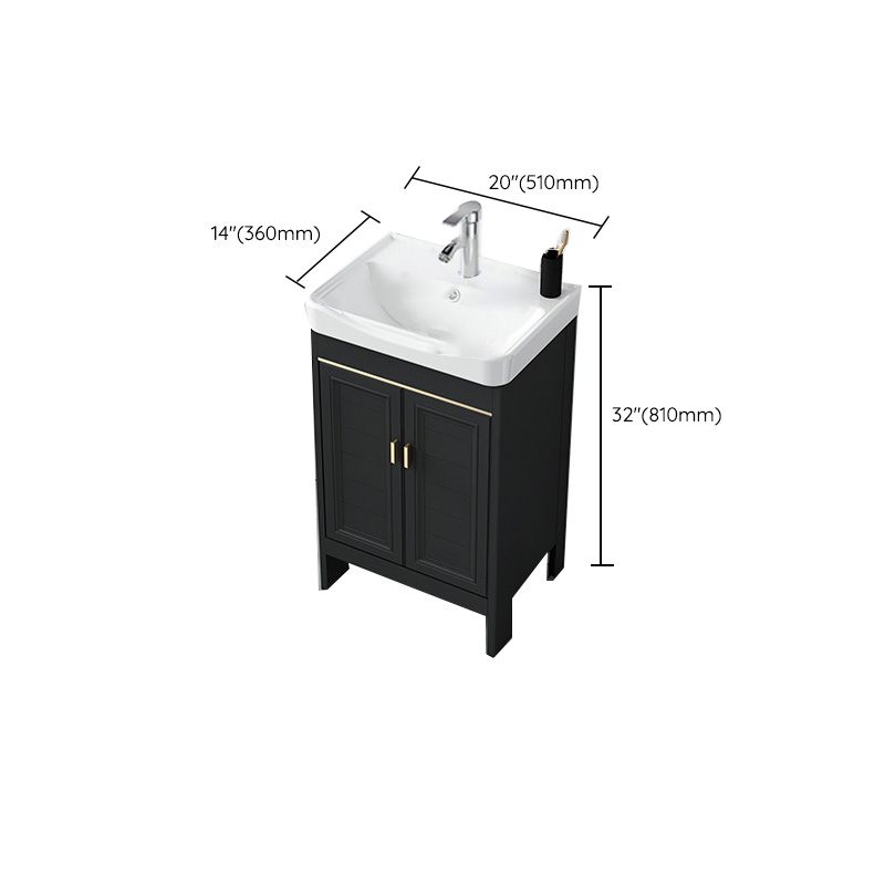 Modern Metal Sink Cabinet Mirror Wall-Mounted Bathroom Vanity Cabinet in Black