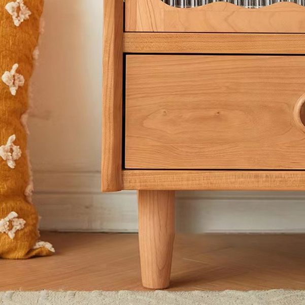 17.7" W Cherry Wood Nightstand Natural Kids Nightstand with 1 Door and 1 Drawer