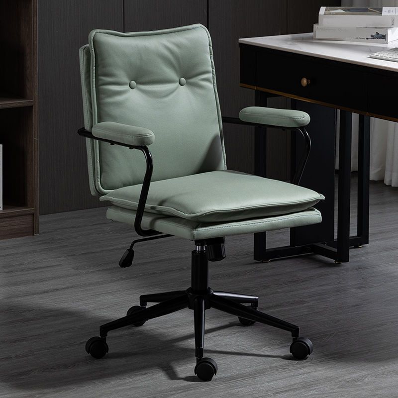 Black Frame Modern Task Chair with Padded Arms Faux Leather Computer Desk Chair