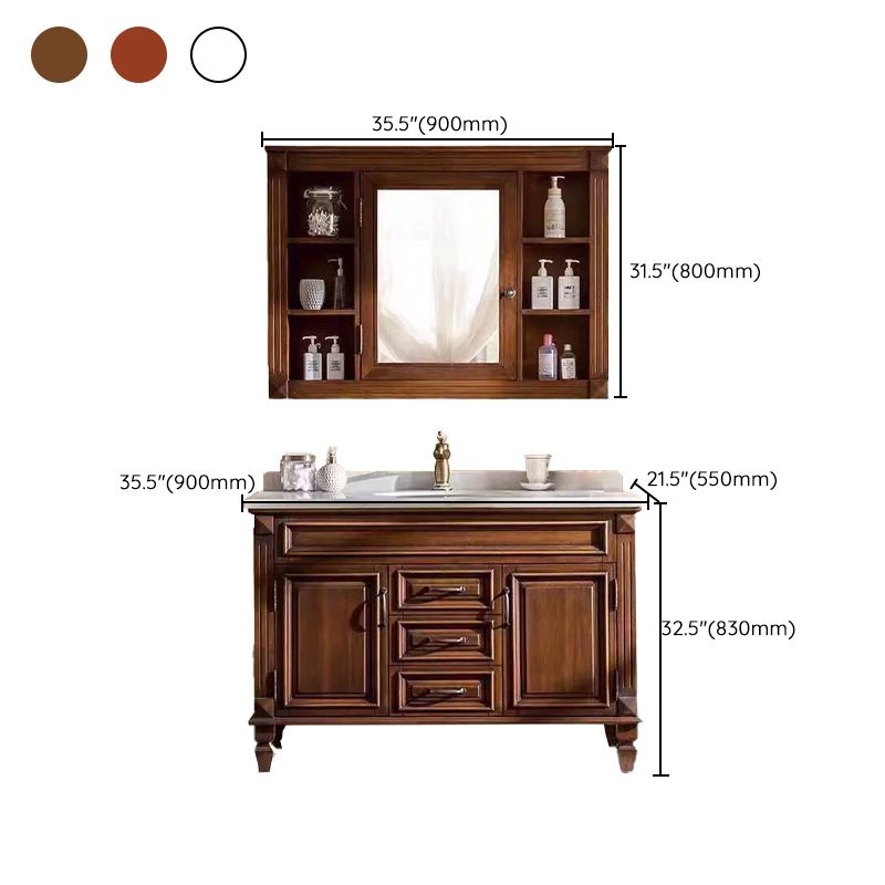 2 Doors Vanity Wood Frame Mirror Freestanding Oval Single Sink Drawers Bath Vanity