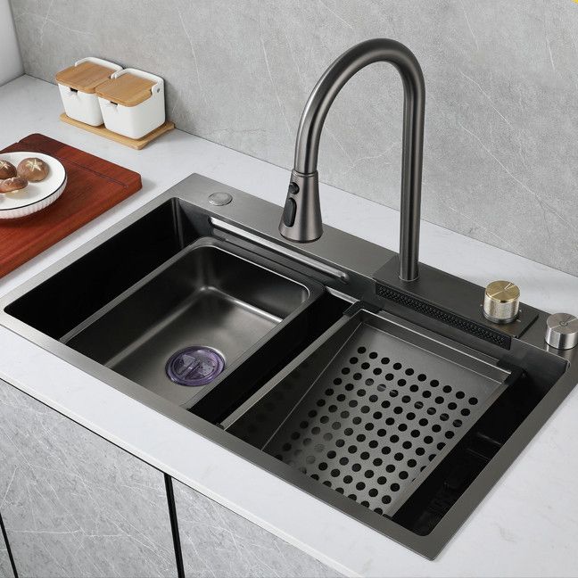 Contemporary Kitchen Sink Stainless Steel Single Bowl Kitchen Sink with Basket Strainer