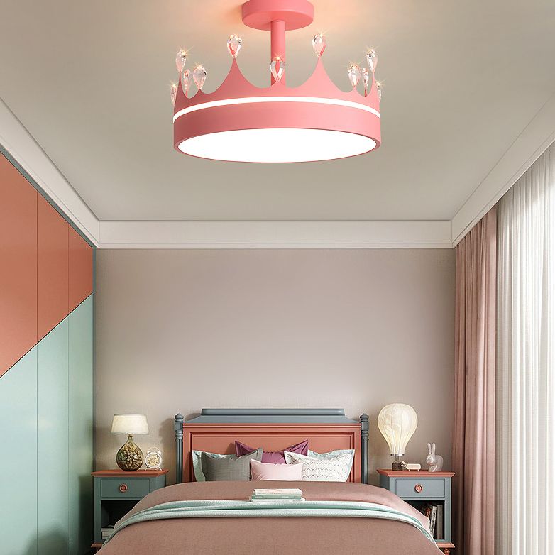 LED Bedroom Semi Flush Mount Lighting Modern Semi Flush Ceiling Light with Crown Metal Shade