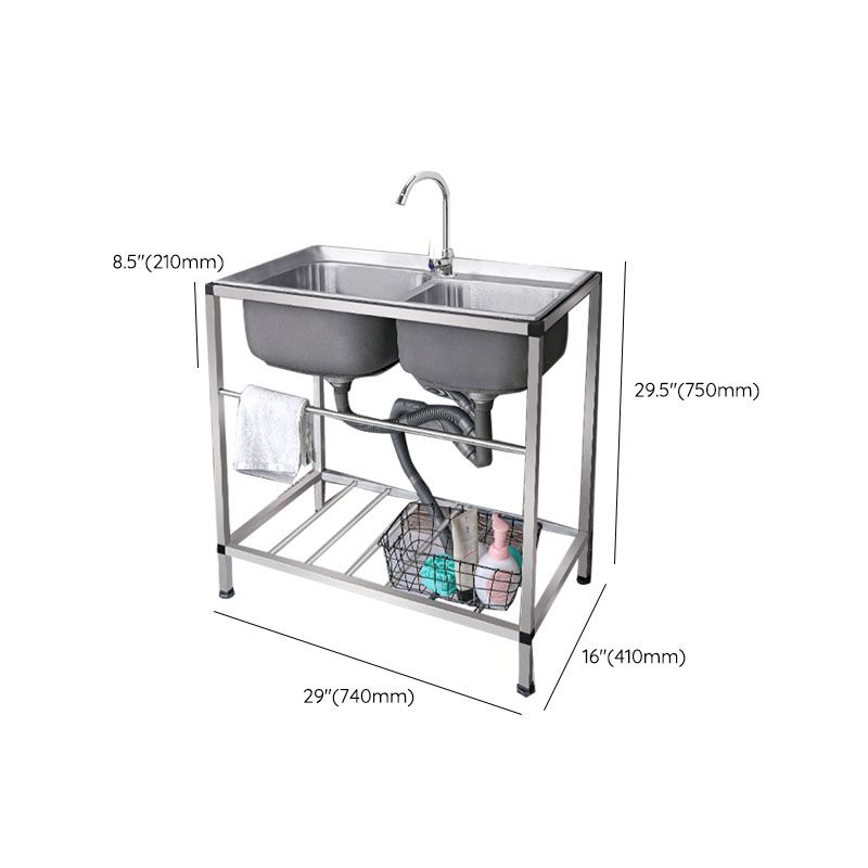 Modern Workstation Ledge Stainless Steel with Faucet and Soap Dispenser Sink