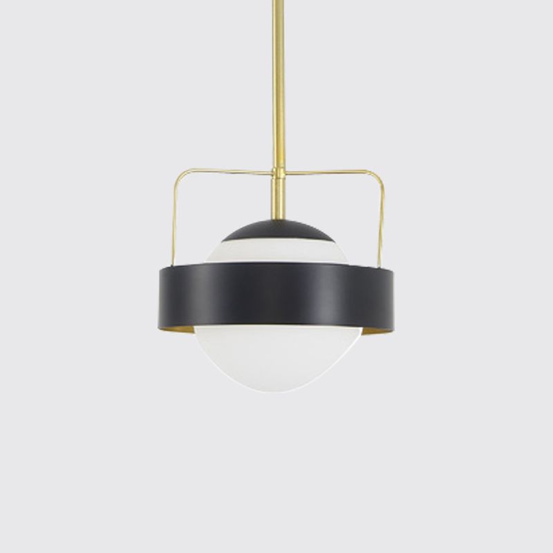 Global Shade Hanging Light Modern Style Frosted Glass and Metal 1 Light Black Finish Pendant Lamp