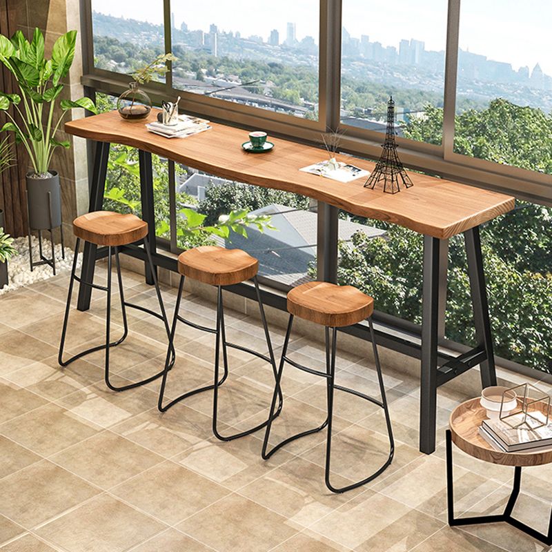 Living Room Modern Patio Bar Table Solid Wood Natural Footrest Bistro Bar Desk