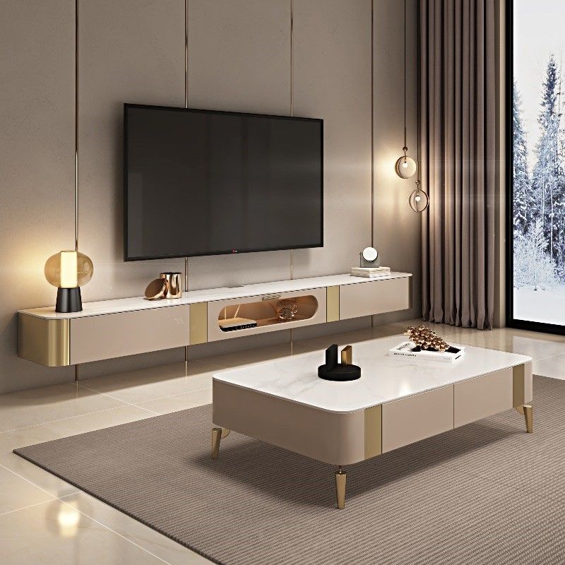 Glam Stone TV Console Floating TV Media Stand with Drawers for Living Room