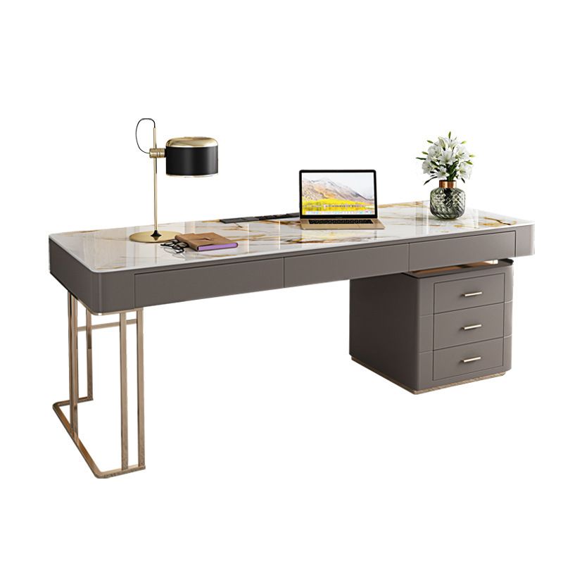 Rectangular Office Executive Desk Cable Management Beige Office Desk with Drawers