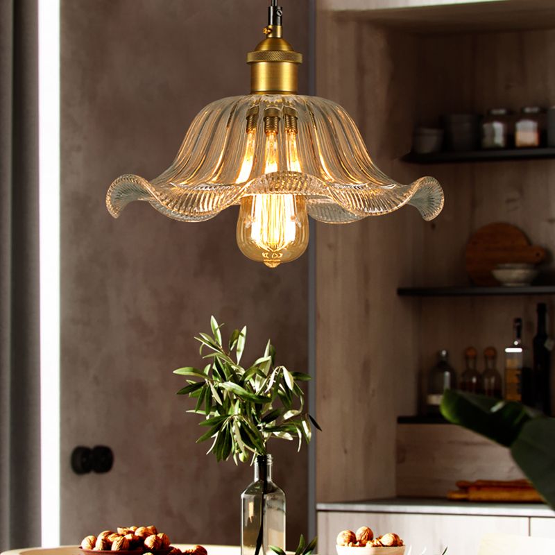 Bloemen transparante glazen ophanging Licht armatuur Vintage 1-licht eetkamerhanglamp