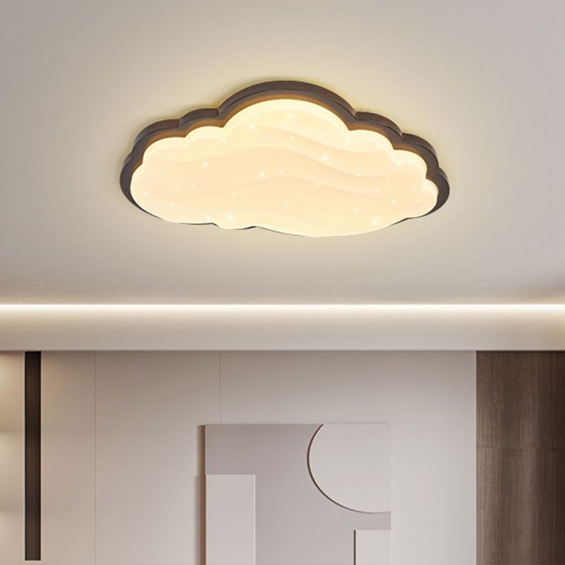 LED Modern Wood Flush Mount Cloud Shape Ceiling Light with Plastic Shade for Living Room