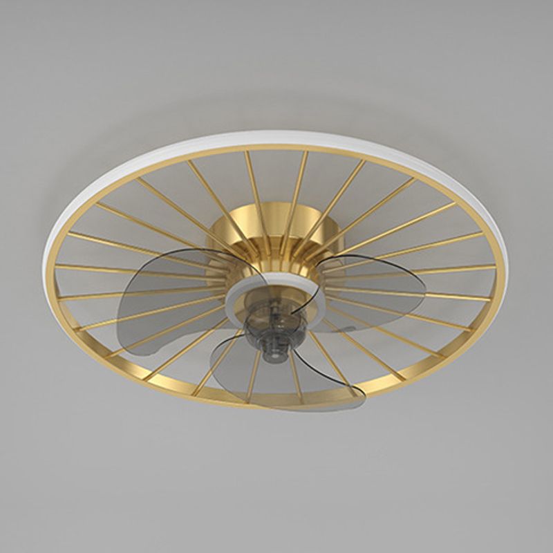 3-Blade Ceiling Fan White Contemporary Black/Golden Metal Fan with Light for Room