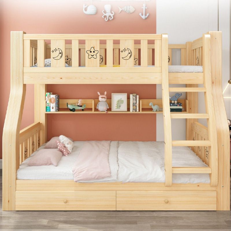 Contemporary Bunk Bed Solid Wood No Theme with Drawers with Guardrail Natural