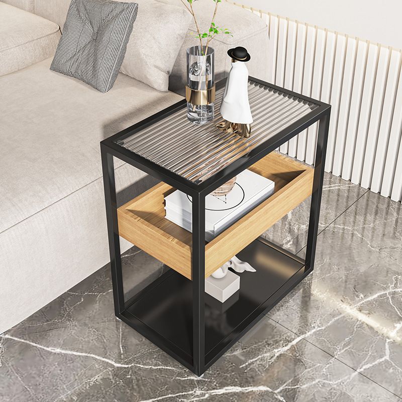 21 Inch H Modern Nightstand Glass Top Open Storage Shelf Included Night Table