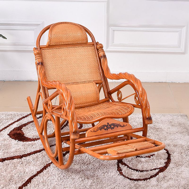 Vintage Recliner Chair Solid Wood Rattan Detail Indoor Rocking Chair