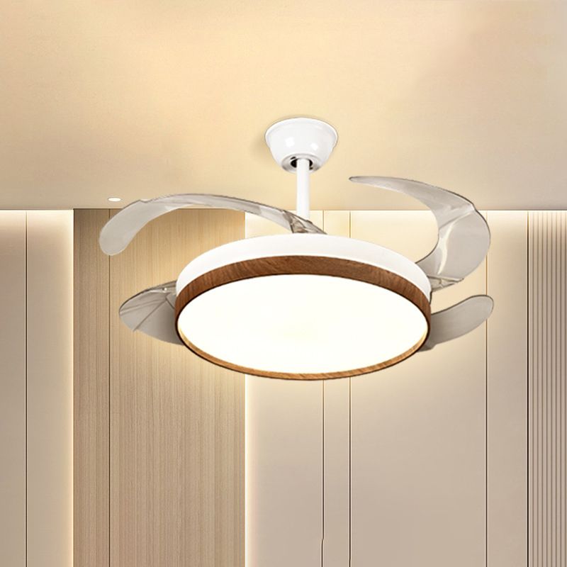 Retractable Ceiling Fan Contemporary LED Fan Light Fixture in White & Brown