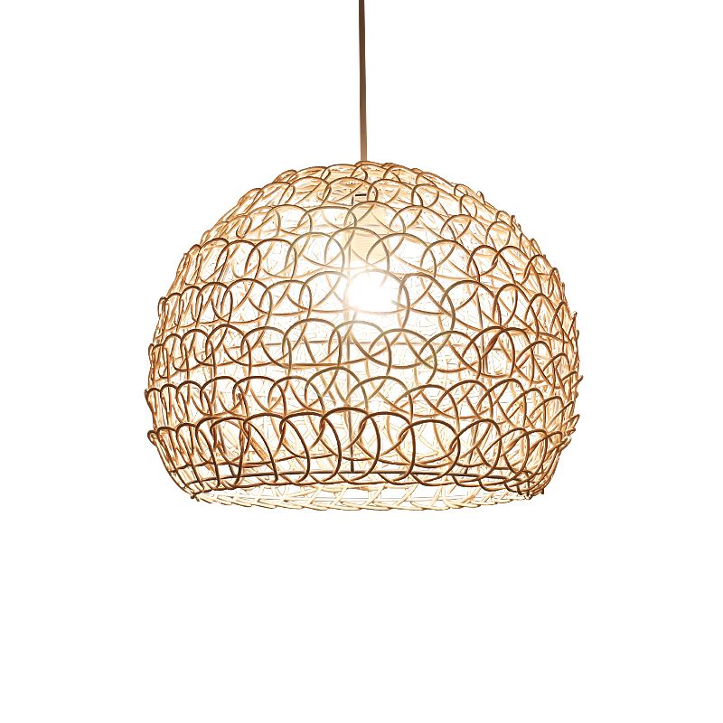 Dome Restaurant Suspension Light Rattan 1-Light Simplicity Pendant Light Fixture in Wood