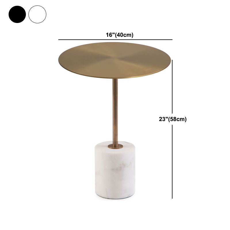 Marble Pedestal End Table Metal Black/ Gold Round Side End Table