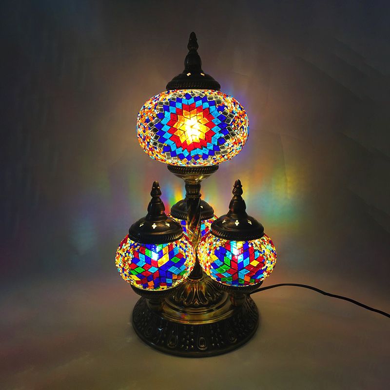 Elliptical Study Room Reading Light Vintage Stained Glass 4 Heads Yellow/Blue/Green Night Table Lamp