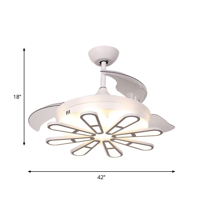 42 "Wide Wit Round Semi Flush Noordse metalen metallic 3-blade LED-plafondventilatorverlichting met langwerpig decor