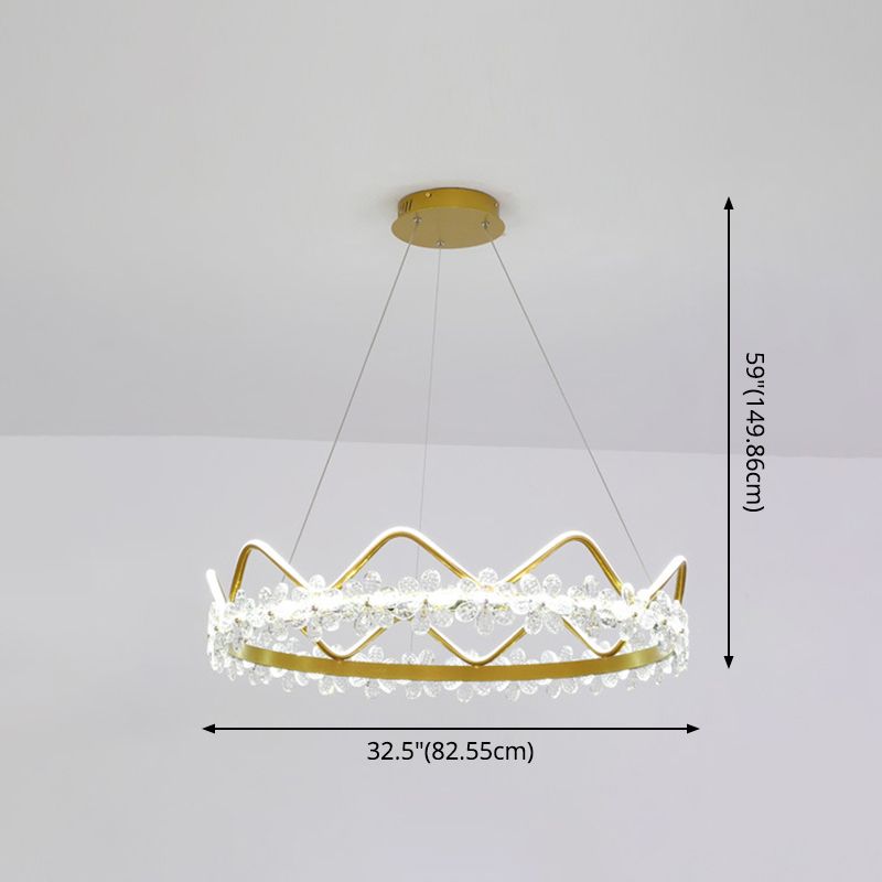 1 Light Crown Hanging Pendant Light Nordic Style Crystal Suspended Lighting Fixture for Living Room