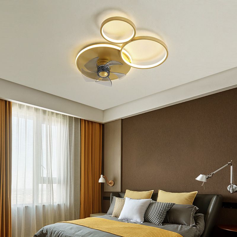 5-Blade Modernism LED Ceiling Fan Metallic Golden Fan with Light for Bedroom