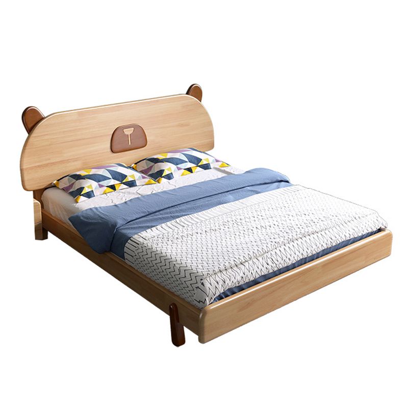 Scandinavian Natural Kids Bed Solid Wood Platform Bed with Animals Headboard