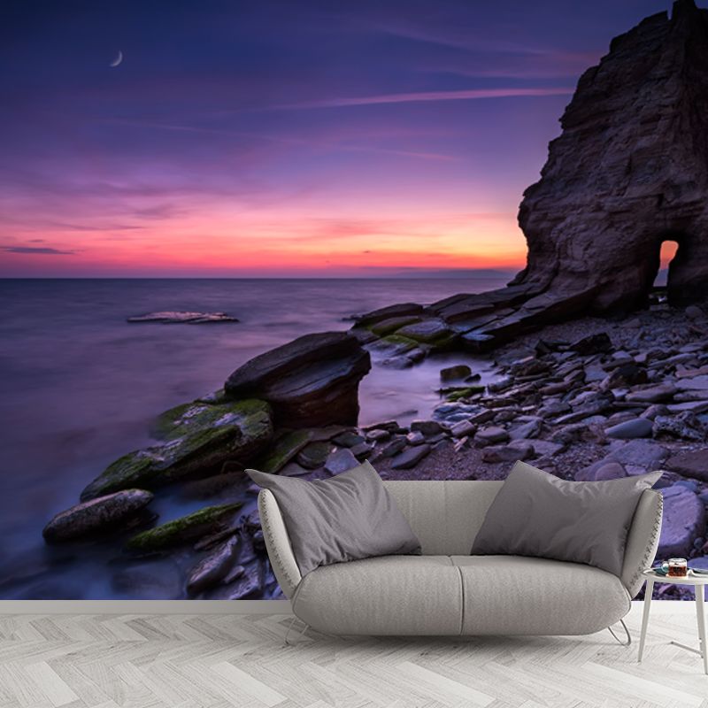 Purple Nightfall Rock Bay Mural Moisture Resistant Wall Covering for Accent Wall