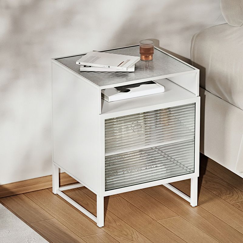 22.83" Tall 4-shelf Bedside Cabinet Glass Top Night Table with Door