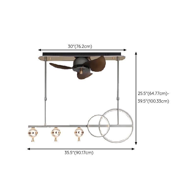 Contemporary Fan Light Linear Metal LED Ceiling Fan Light Fixture