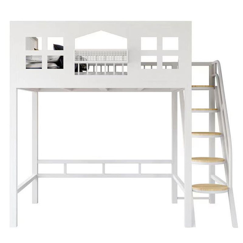 Contemporary Iron Loft Bed Black / White Kid Bed with Stairway