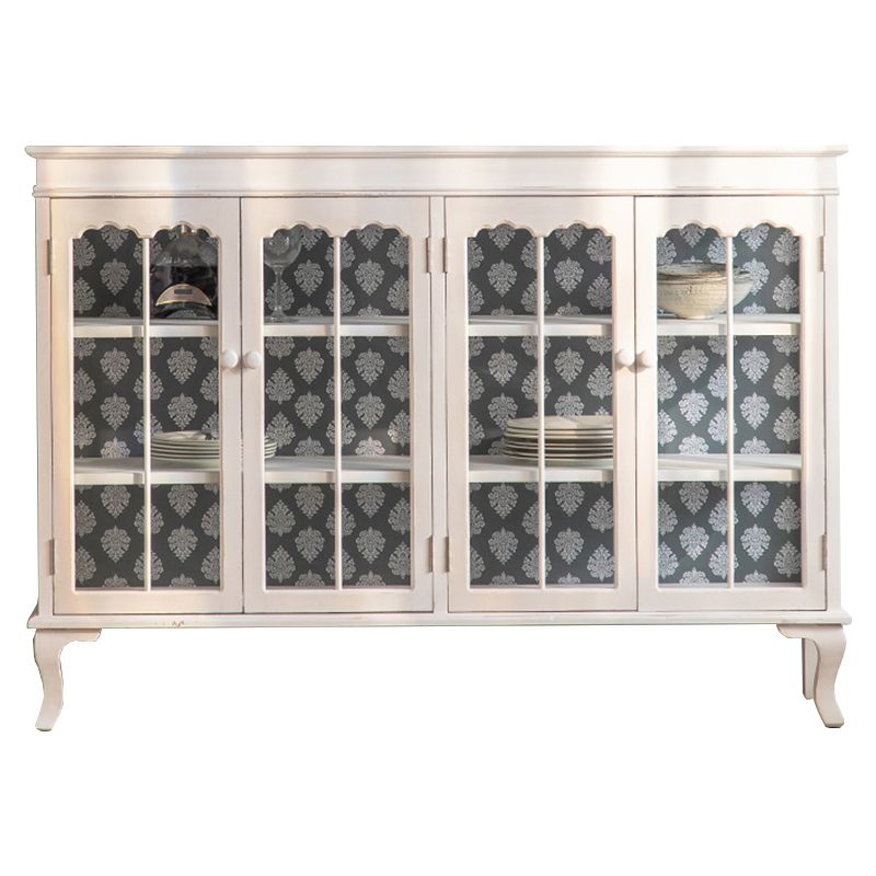 Traditional Solid Wood Curio Cabinet Glass Doors Hutch Buffet for Bedroom