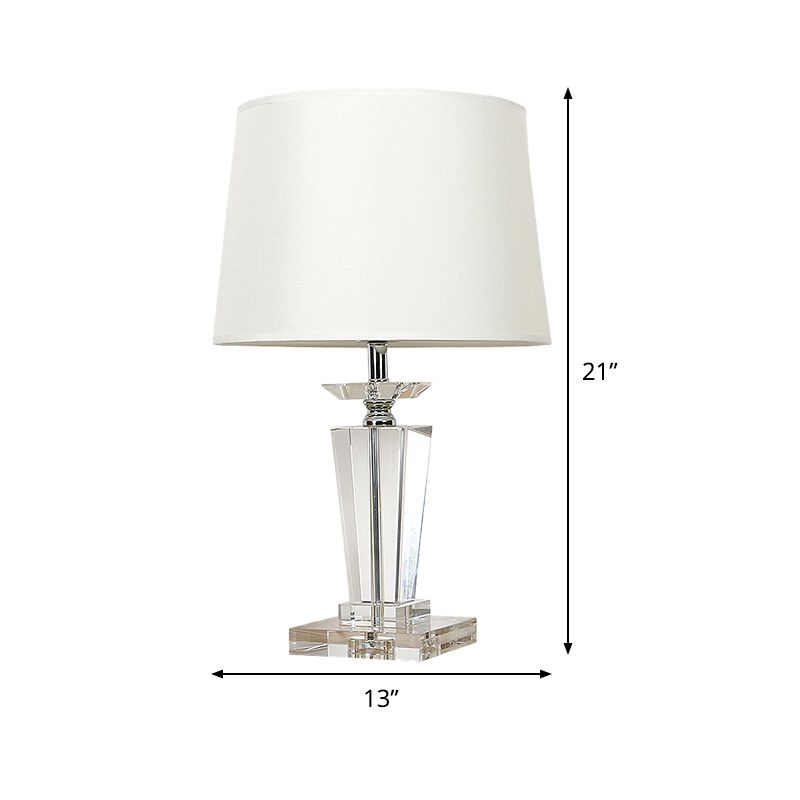 Barrel Crystal Task Light Modernist Fabric 1 Bulb White Nightstand Lamp, 21"/23.5" Long