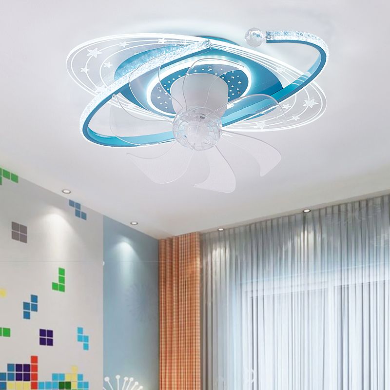 Oval Shape Metal Ceiling Fans Kid Style 3 Lights Ceiling Mount Fan Fixture