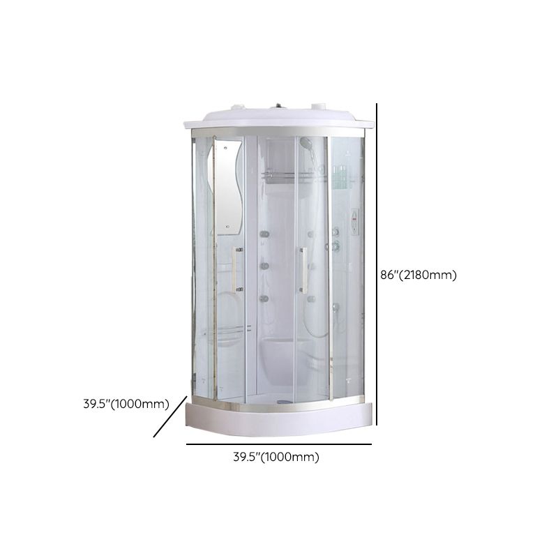 White Rounded Shower Enclosure Tempered Glass Shower Stall with Light