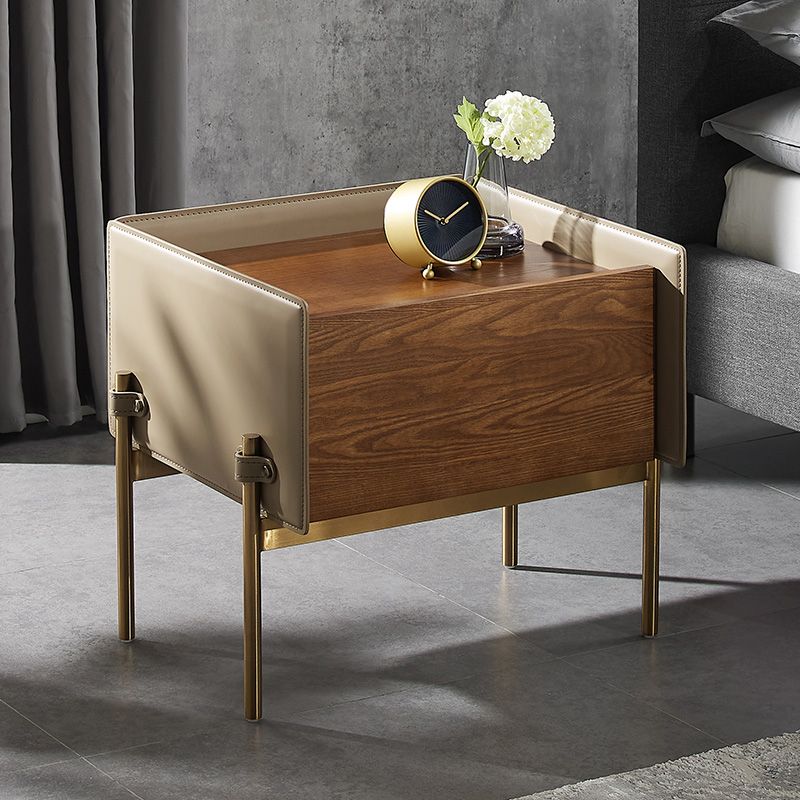 Contemporary Faux Leather Nightstand 1 - Drawer Nightstand with Wood Accents