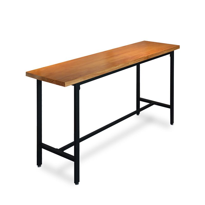 Wood Top Bar Counter Contemporary Bar Counter with Trestle Base in Black