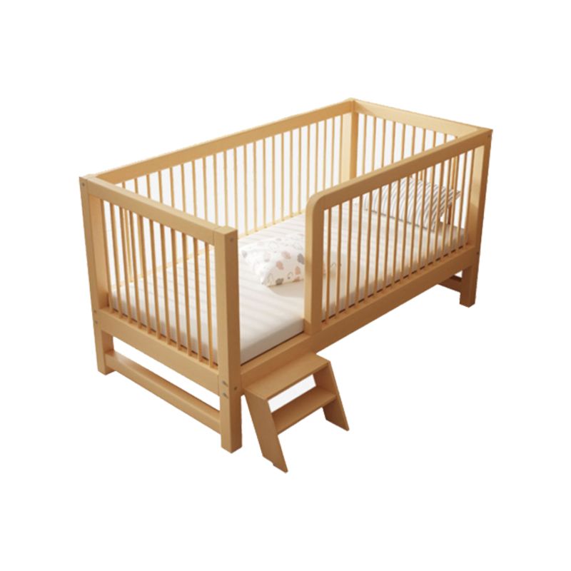 Glam Nursery Bed Wood with Guardrail Washed Natural Baby Crib