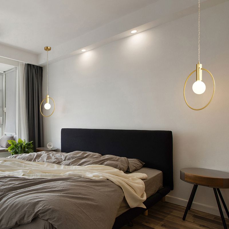 1 Lampenring -Pendel Licht Minimalist Gold Finish Metall Anhängerlampe für Schlafzimmer